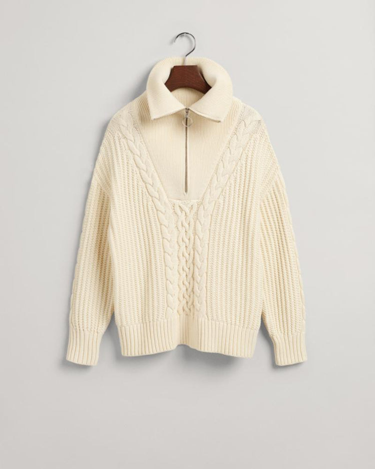 Gant Apparel Womens CABLE HALF ZIP SWEATER 130/CREAM