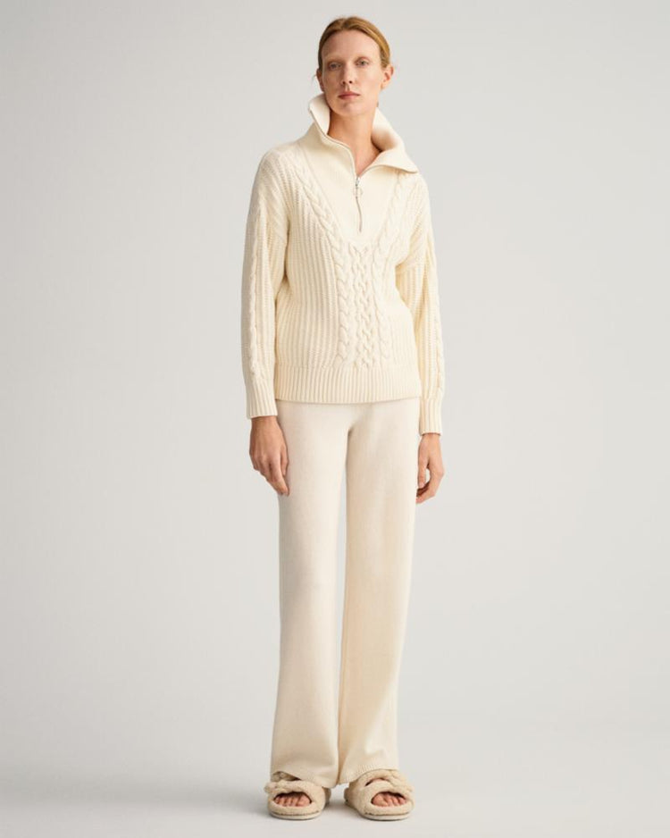 Gant Apparel Womens CABLE HALF ZIP SWEATER 130/CREAM