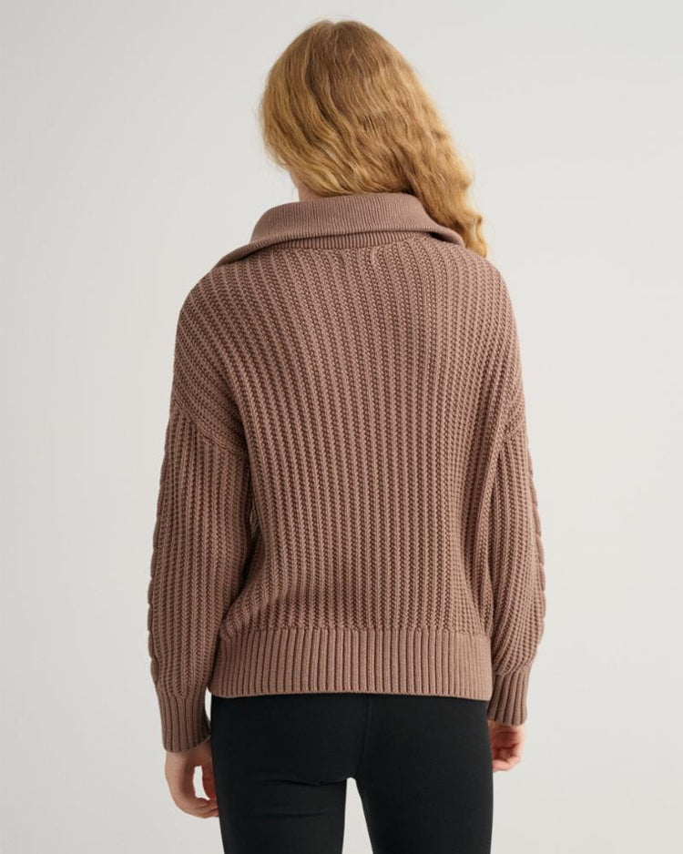 Gant Apparel Womens CABLE HALF ZIP SWEATER 247/MOLE BROWN
