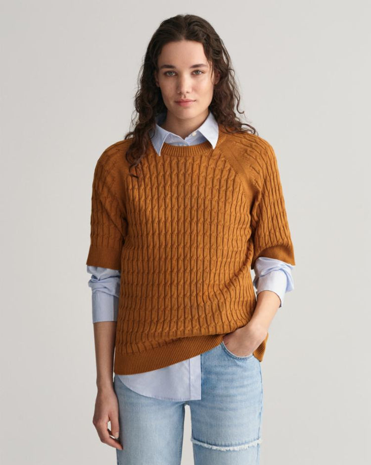 Gant Apparel Womens CABLE SS C-NECK 216/CINNAMON BROWN