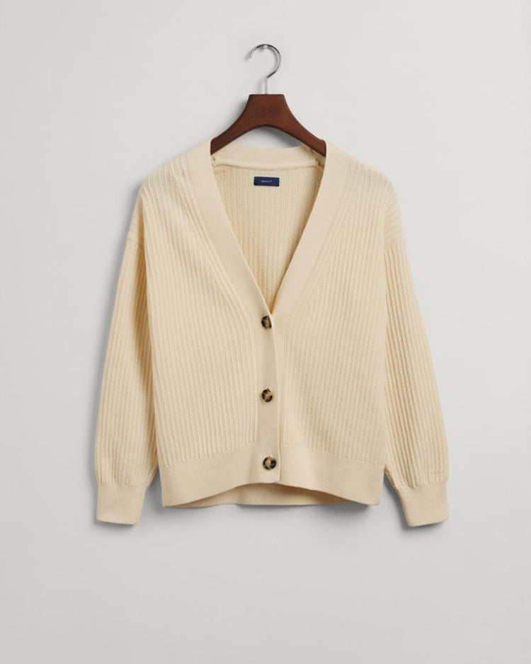 Gant Apparel Womens COTTON RIB CARDIGAN 130/CREAM