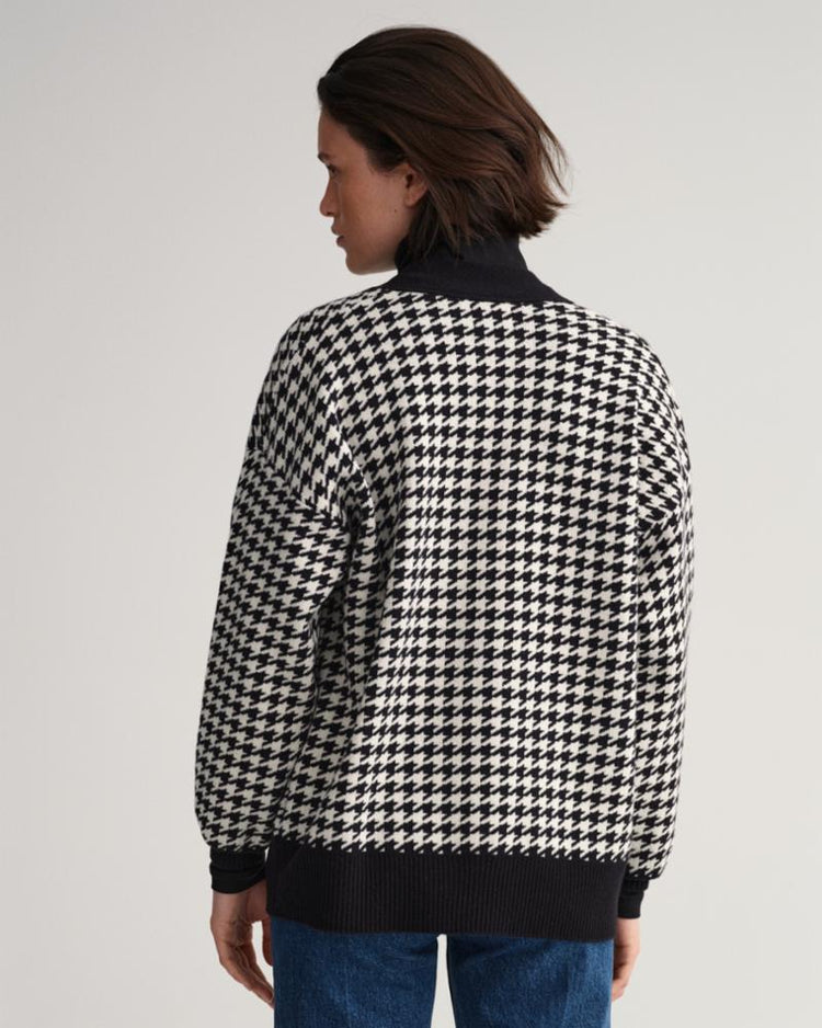 Gant Apparel Womens HOUNDSTOOTH OVERSIZED CARDIGAN 19/EBONY BLACK
