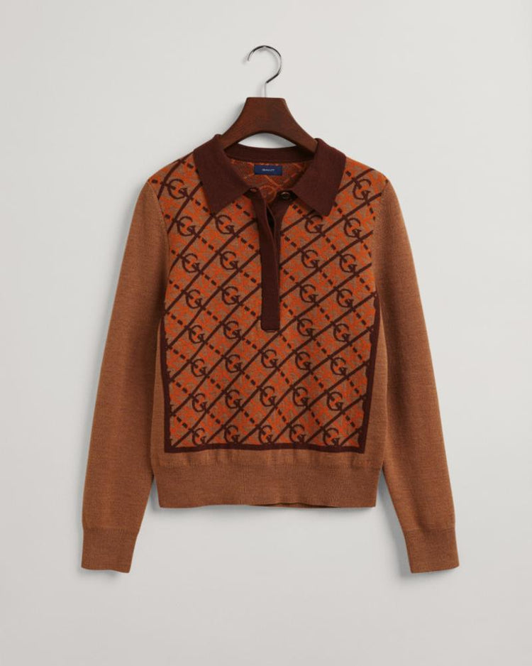 Gant Apparel Womens G PATTERN COLLAR TOP 210/ROASTED WALNUT