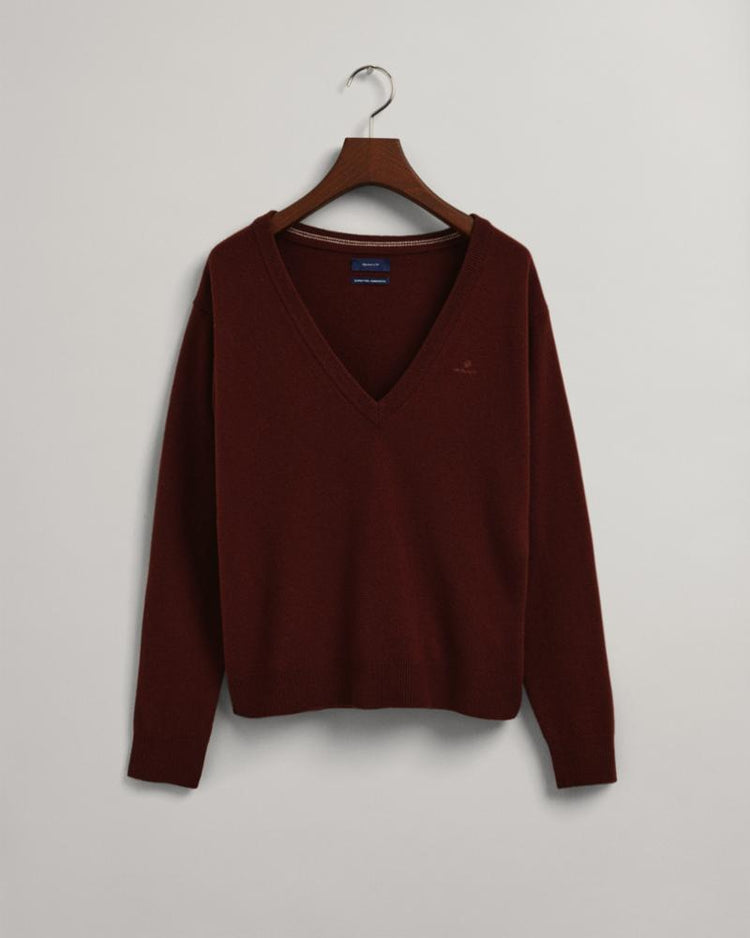 Gant Apparel Womens SUPERFINE LAMBSWOOL V-NECK 276/COCOA BEAN