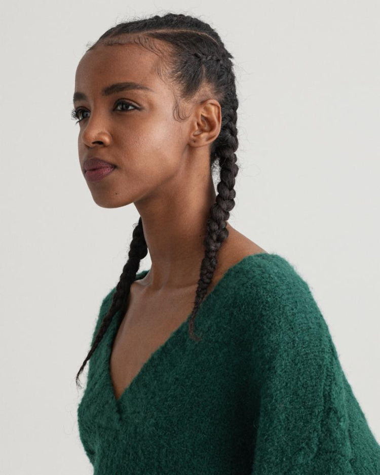 Gant Apparel Womens MOHAIR V-NECK 374/TARTAN GREEN