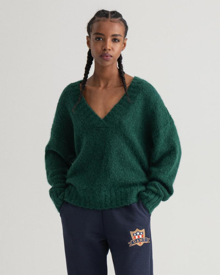 Gant Apparel Womens MOHAIR V-NECK 374/TARTAN GREEN