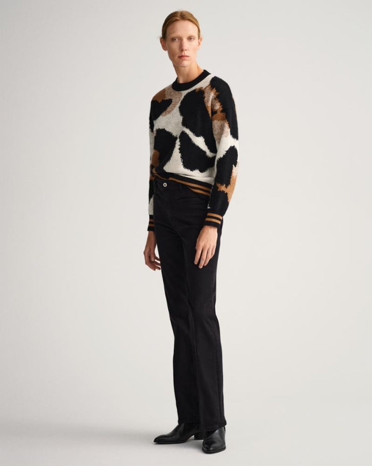 Gant Apparel Womens LEOPARD INTARSIA C-NECK 5/BLACK