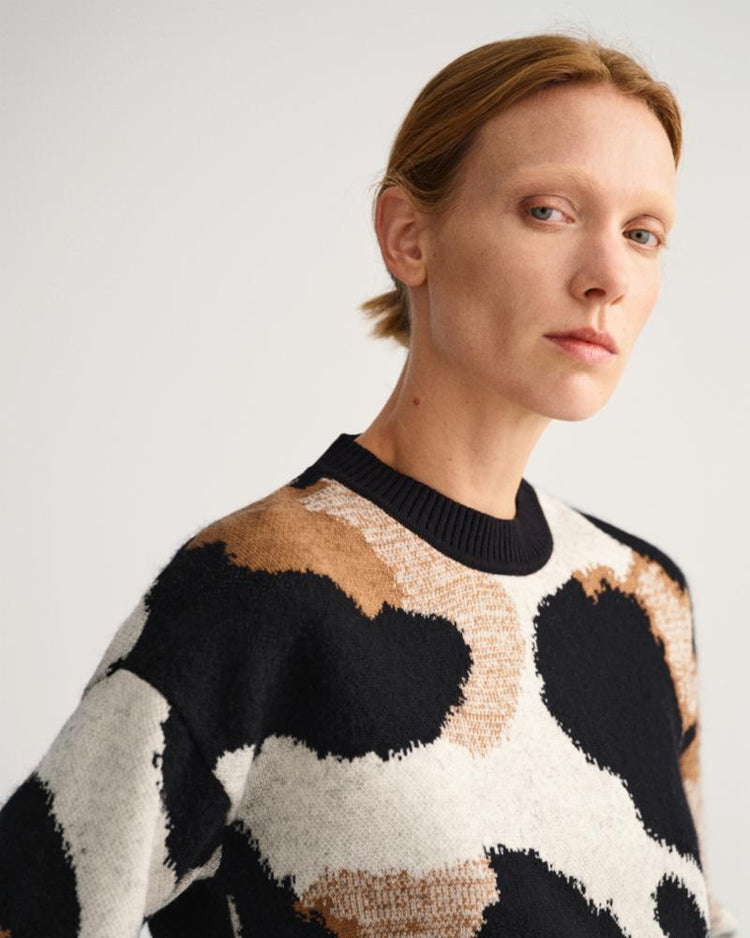 Gant Apparel Womens LEOPARD INTARSIA C-NECK 5/BLACK