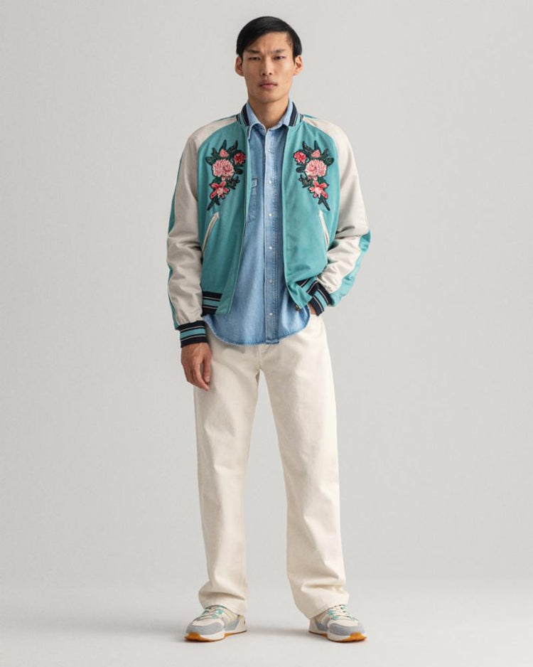 Gant Apparel Mens DAHLIA BADGE VARSITY JACKET 331/LIGHT AQUA GREEN