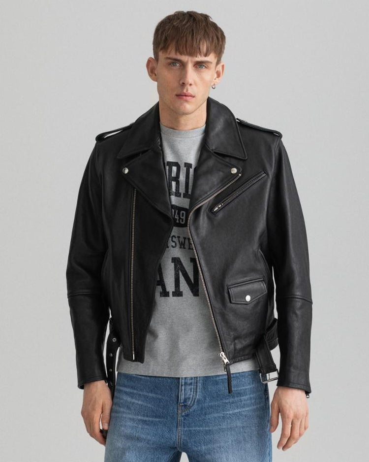 Gant Apparel Mens LEATHER BIKER JACKET 5/BLACK