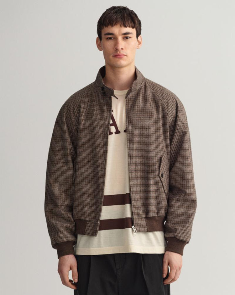 Gant Apparel Mens CHECKED WOOL HARRINGTON JACKET 256/HAZELWOOD BEIGE