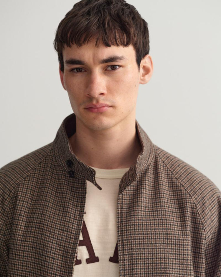 Gant Apparel Mens CHECKED WOOL HARRINGTON JACKET 256/HAZELWOOD BEIGE