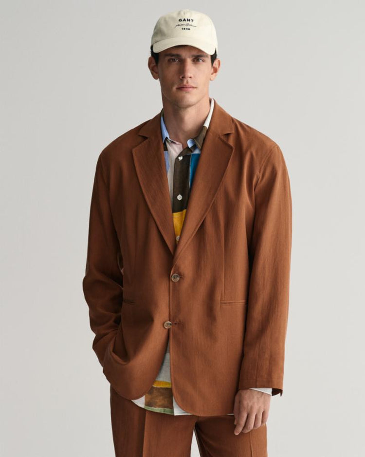 Gant Apparel Mens RELAXED SILK SUIT BLAZER 278/COGNAC BROWN