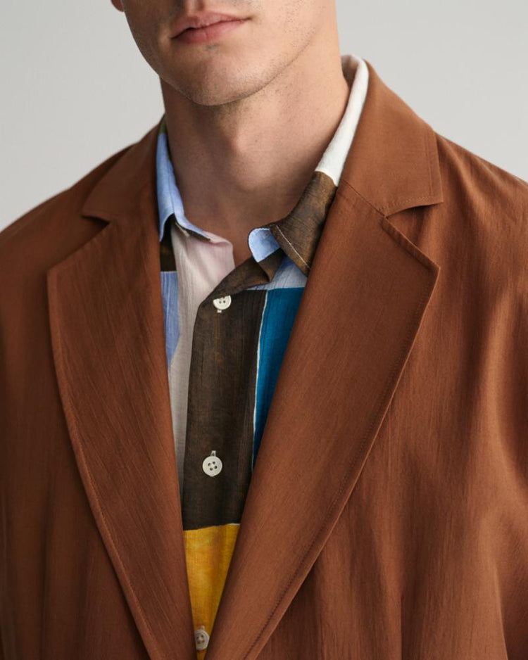 Gant Apparel Mens RELAXED SILK SUIT BLAZER 278/COGNAC BROWN