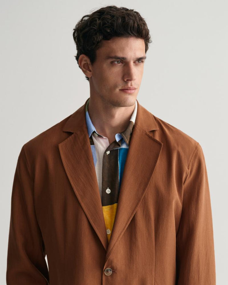 Gant Apparel Mens RELAXED SILK SUIT BLAZER 278/COGNAC BROWN