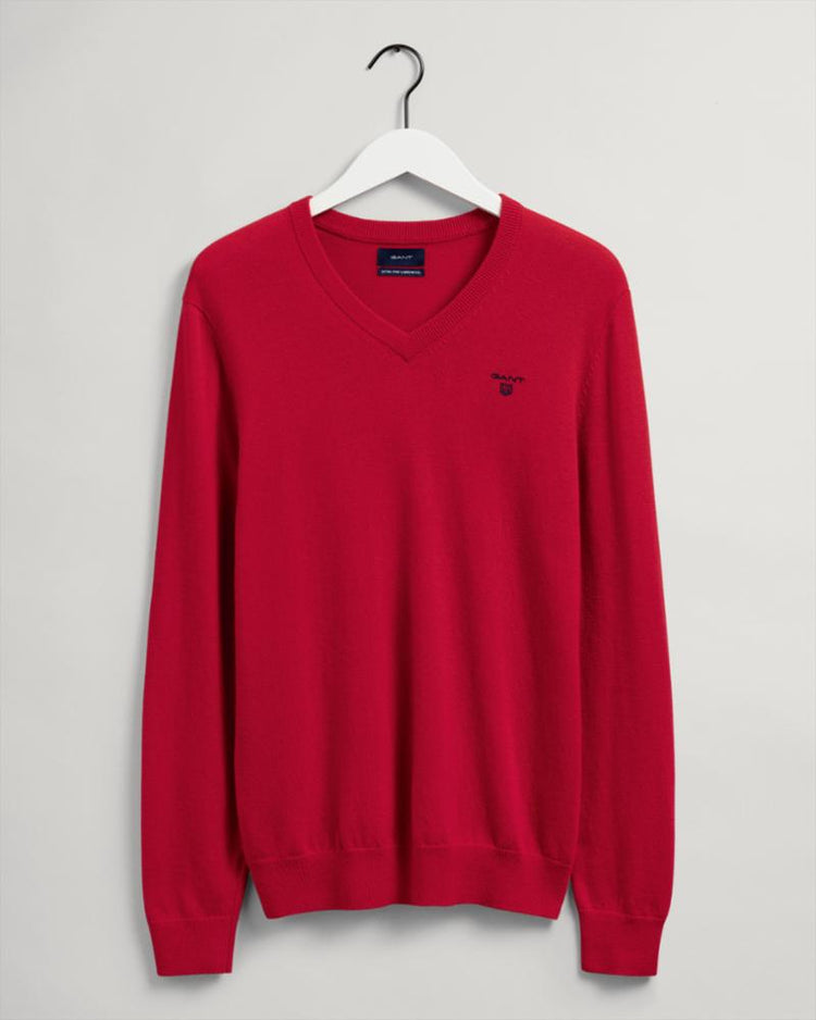 Gant Apparel Mens MD. EXTRAFINE LAMBSWOOL V-NECK 620/BRIGHT RED