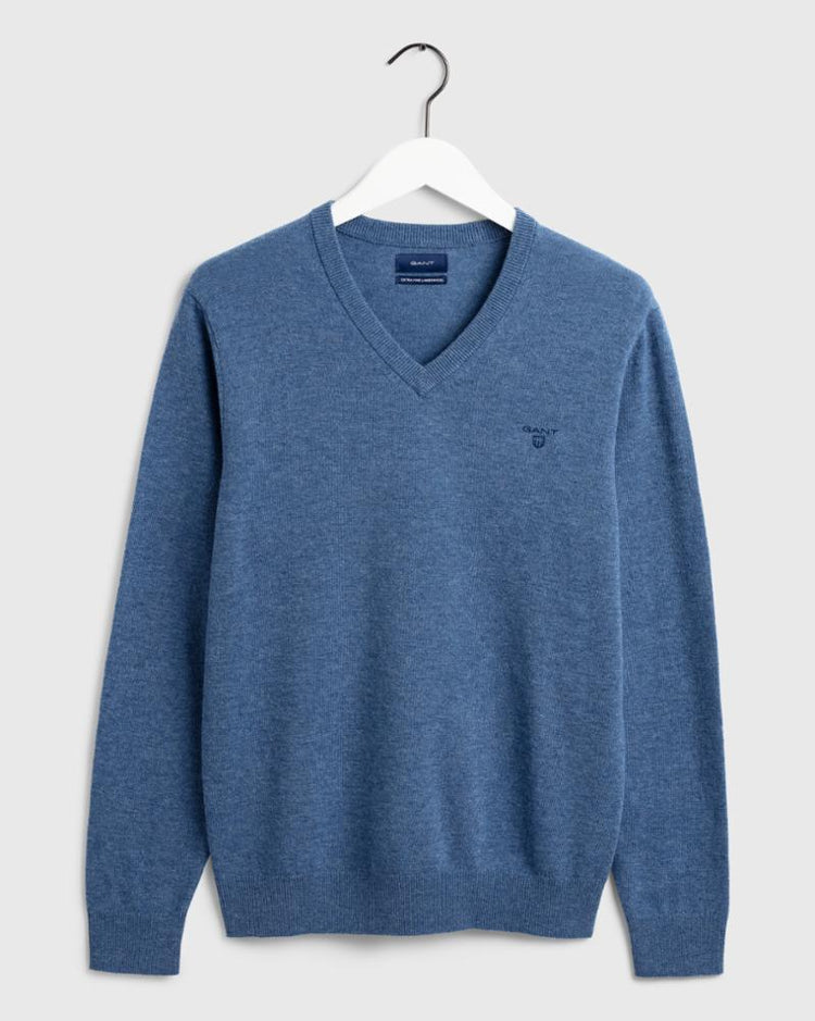 Gant Apparel Mens MD. EXTRAFINE LAMBSWOOL V-NECK 489/STONE BLUE MELANGE