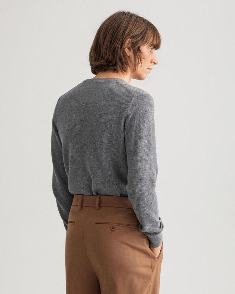 Gant Apparel Mens COTTON PIQUE C-NECK 92/DARK GREY MELANGE