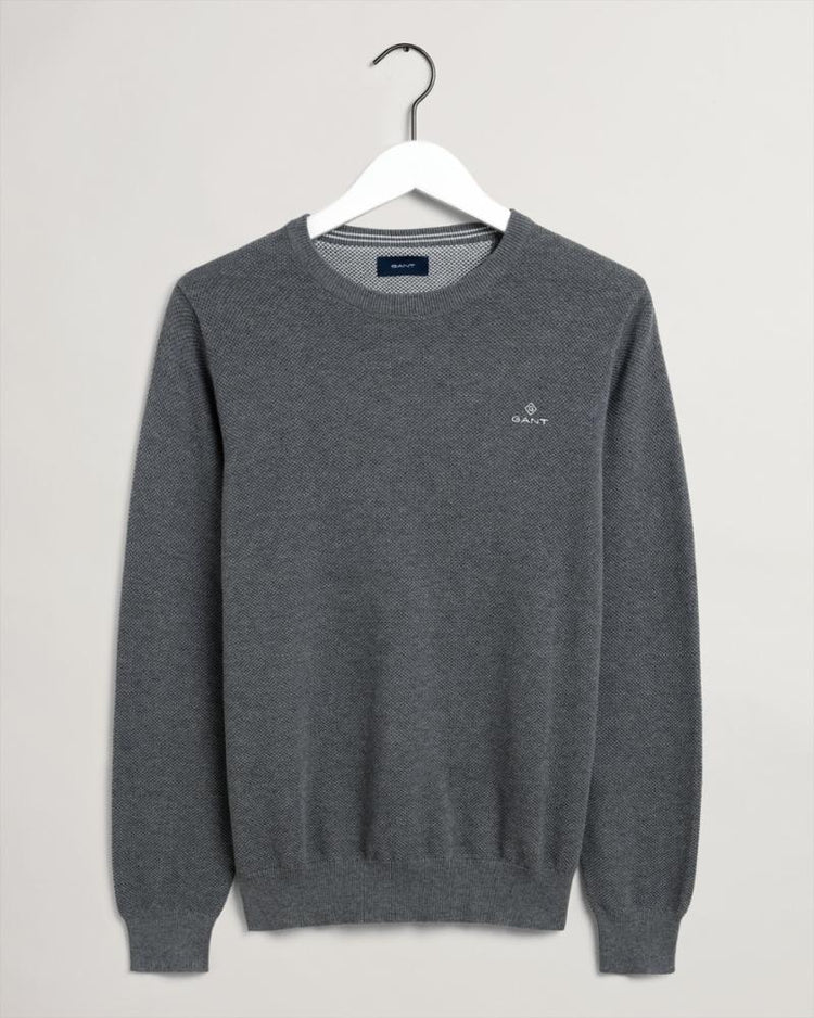 Gant Apparel Mens COTTON PIQUE C-NECK 92/DARK GREY MELANGE