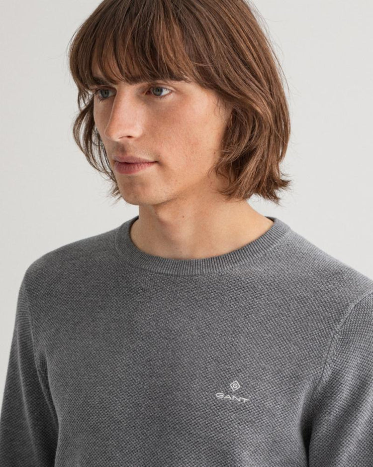 Gant Apparel Mens COTTON PIQUE C-NECK 92/DARK GREY MELANGE