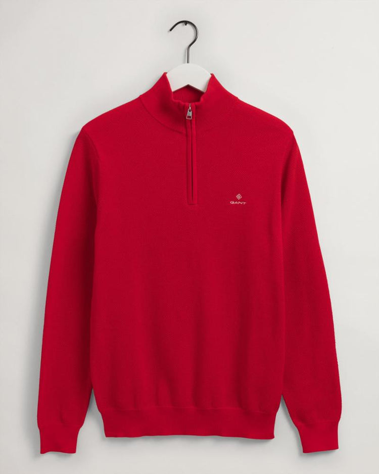 Gant Apparel Mens COTTON PIQUE HALF ZIP 620/BRIGHT RED