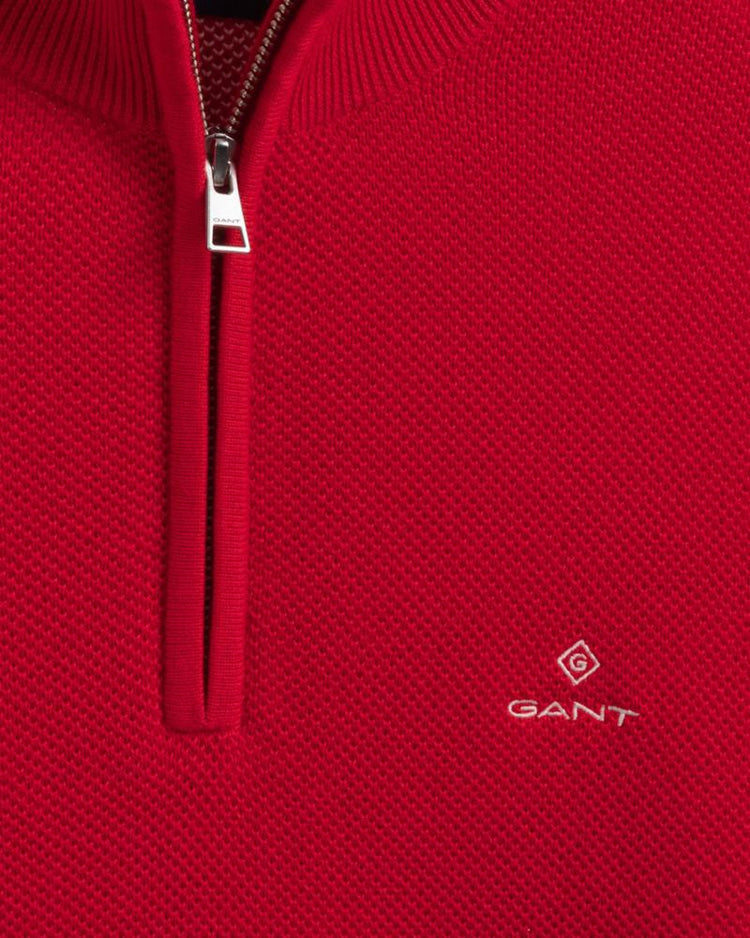 Gant Apparel Mens COTTON PIQUE HALF ZIP 620/BRIGHT RED