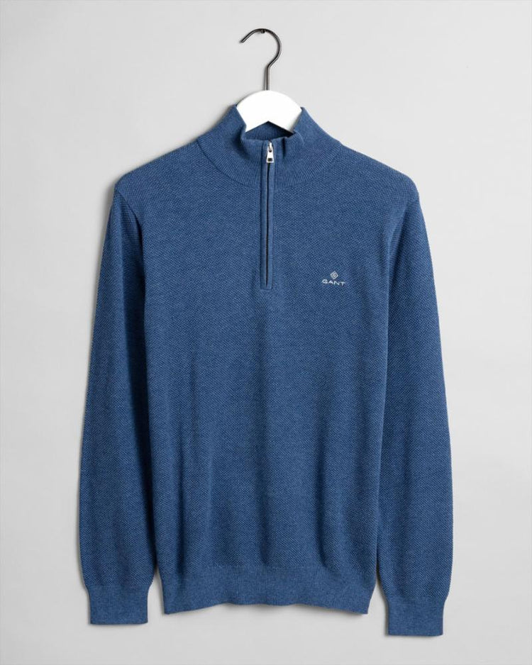 Gant Apparel Mens COTTON PIQUE HALF ZIP 906/DENIM BLUE MEL