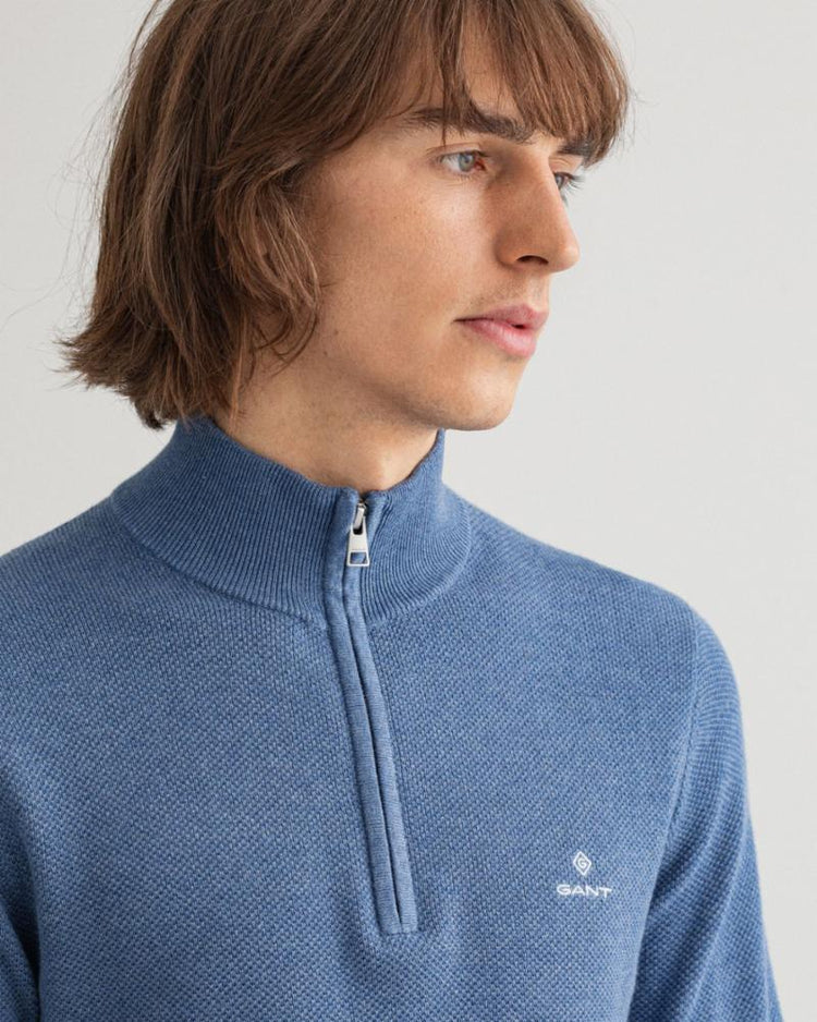 Gant Apparel Mens COTTON PIQUE HALF ZIP 906/DENIM BLUE MEL
