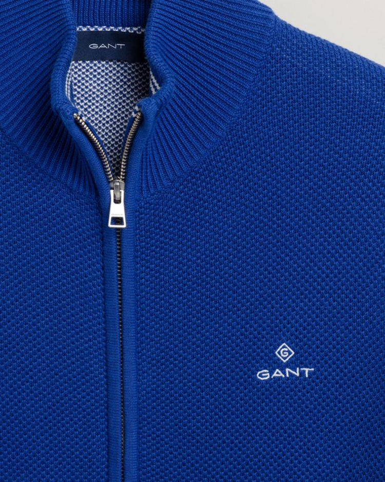 Gant Apparel Mens COTTON PIQUE ZIP CARDIGAN 436/COLLEGE BLUE