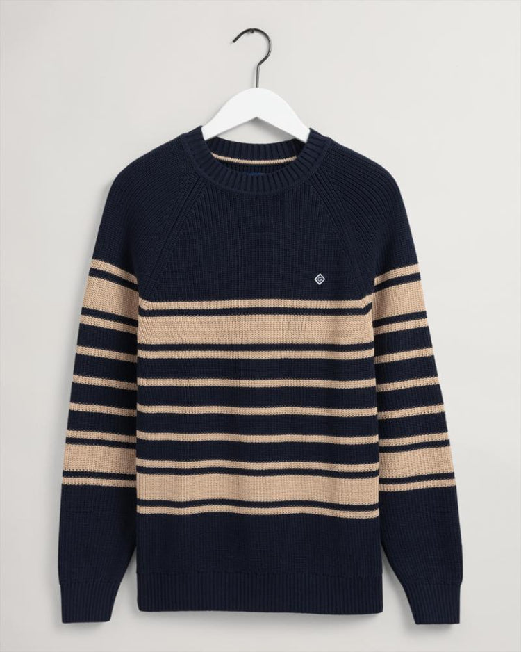 Gant Apparel Mens COTTON RIB STRIPED C-NECK 433/EVENING BLUE