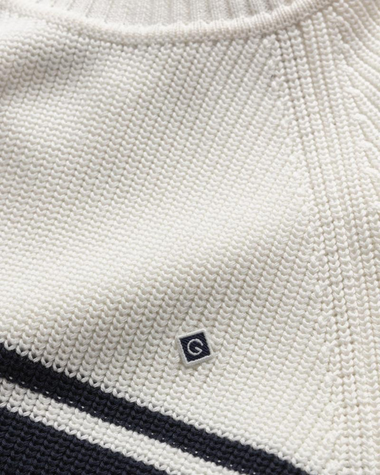Gant Apparel Mens COTTON RIB STRIPED C-NECK 113/EGGSHELL