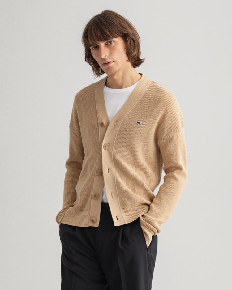 Gant Apparel Mens COTTON RIB CARDIGAN 228/DARK ALMOND