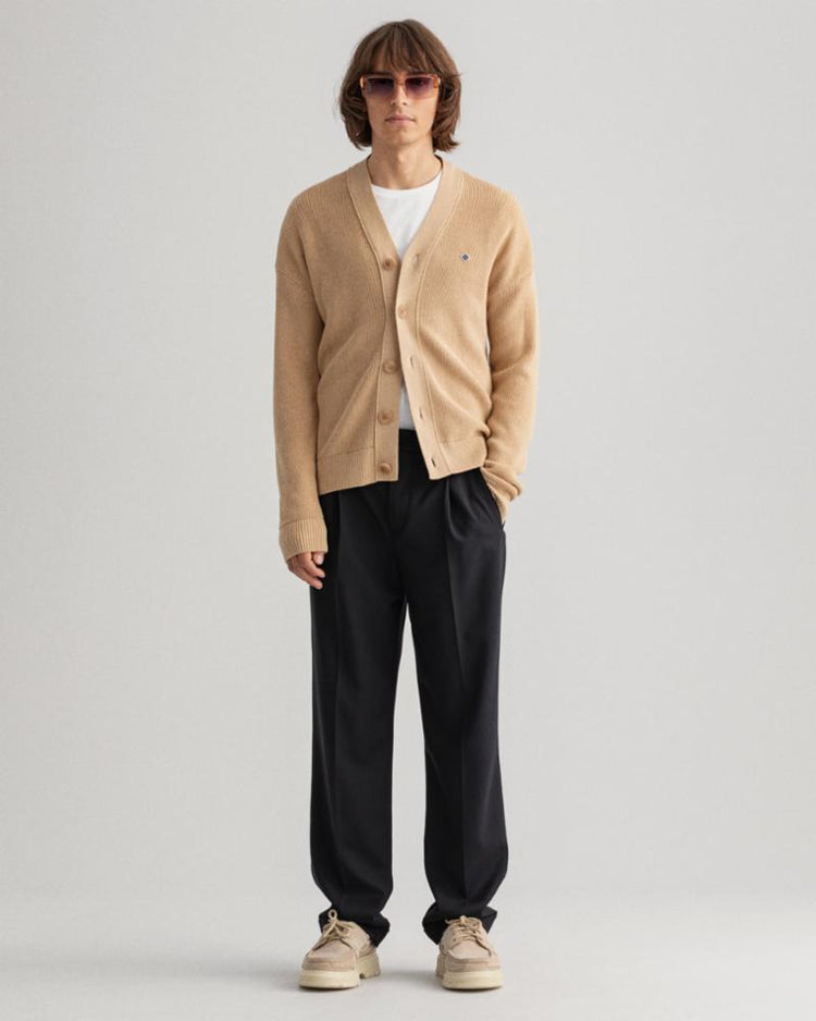 Gant Apparel Mens COTTON RIB CARDIGAN 228/DARK ALMOND