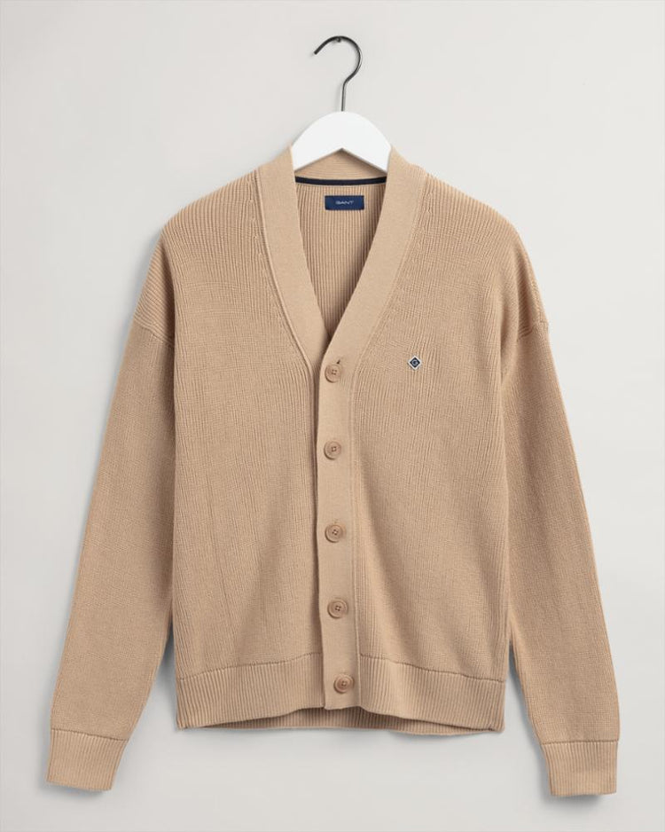 Gant Apparel Mens COTTON RIB CARDIGAN 228/DARK ALMOND