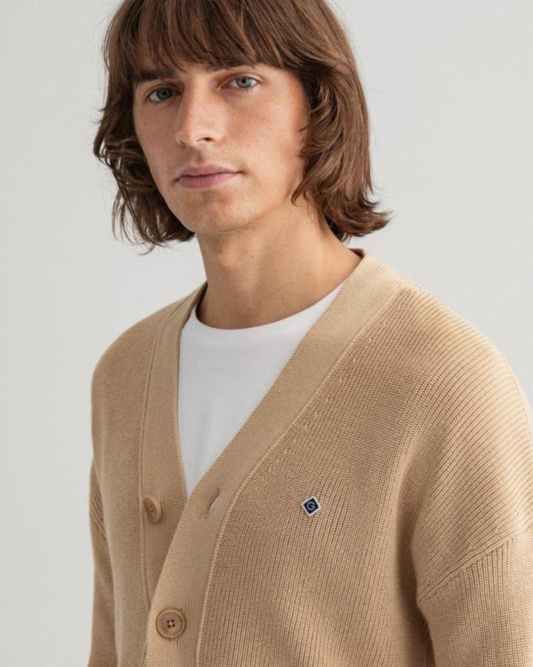 Gant Apparel Mens COTTON RIB CARDIGAN 228/DARK ALMOND