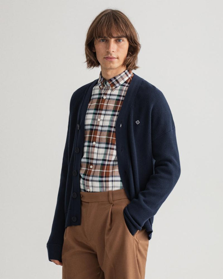 Gant Apparel Mens COTTON RIB CARDIGAN 433/EVENING BLUE