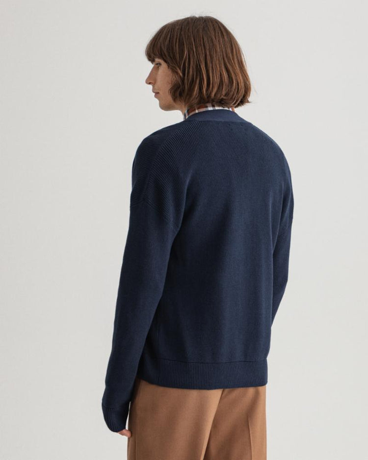 Gant Apparel Mens COTTON RIB CARDIGAN 433/EVENING BLUE