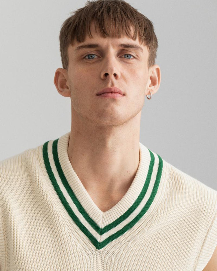 Gant Apparel Mens RIBBED CRICKET VEST 130/CREAM