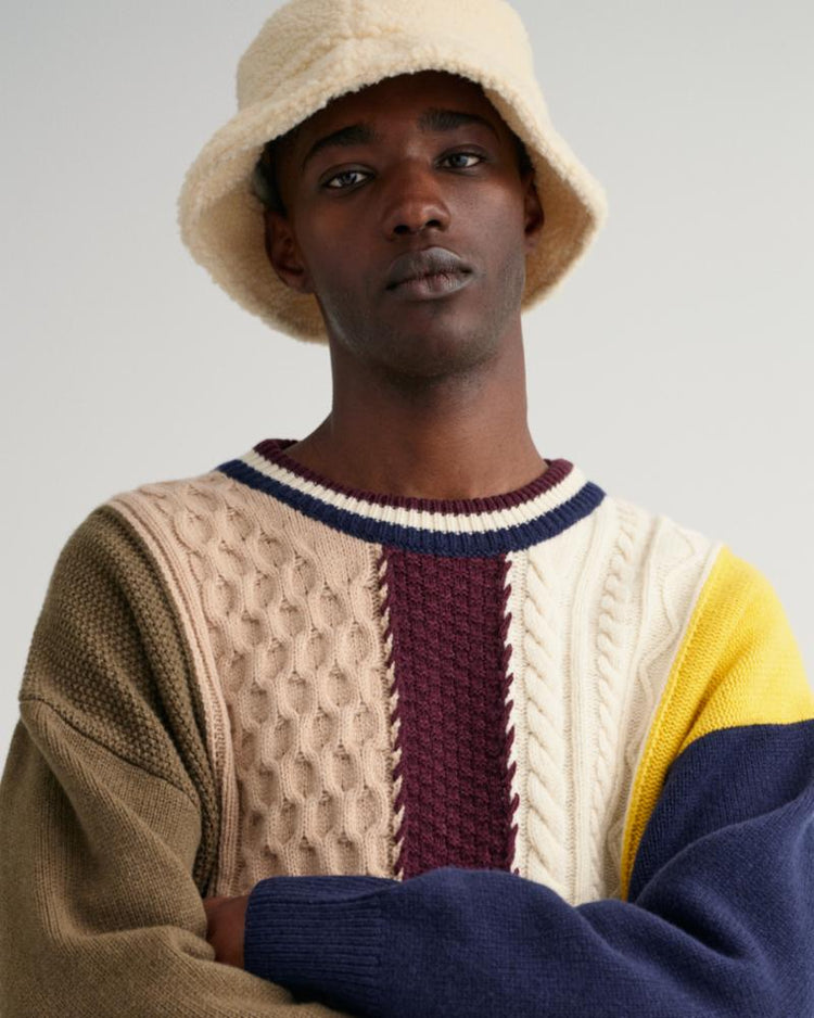 Gant Apparel Mens PATCHED CABLE C-NECK 433/EVENING BLUE