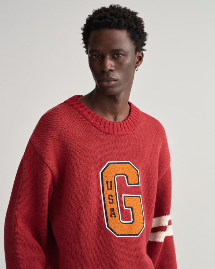 Gant Apparel Mens OVERSIZED LETTERMAN C-NECK 603/AUTUMN SUNSET