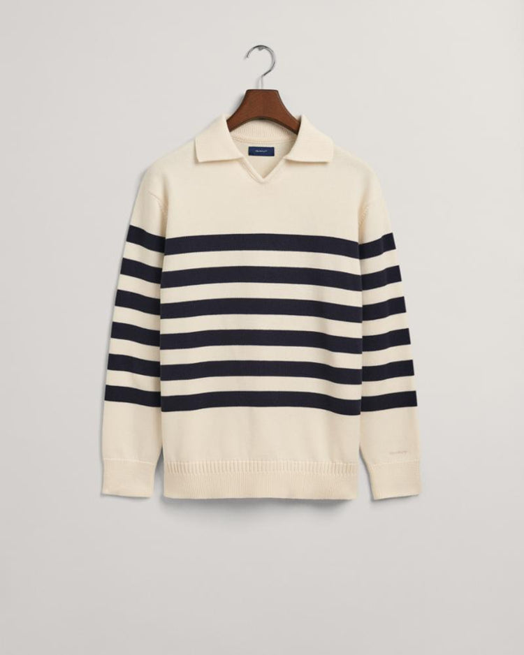 Gant Apparel Mens D2. STRIPED V-NECK POLO 130/CREAM