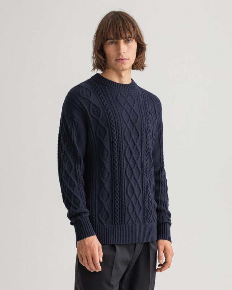 Gant Apparel Mens CABLE C-NECK 433/EVENING BLUE