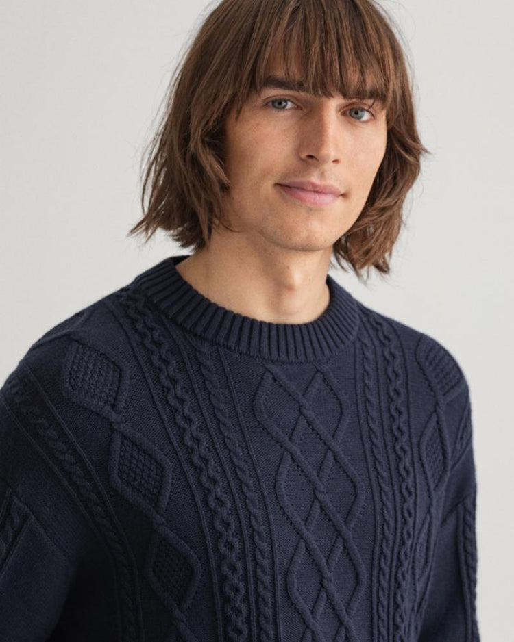 Gant Apparel Mens CABLE C-NECK 433/EVENING BLUE