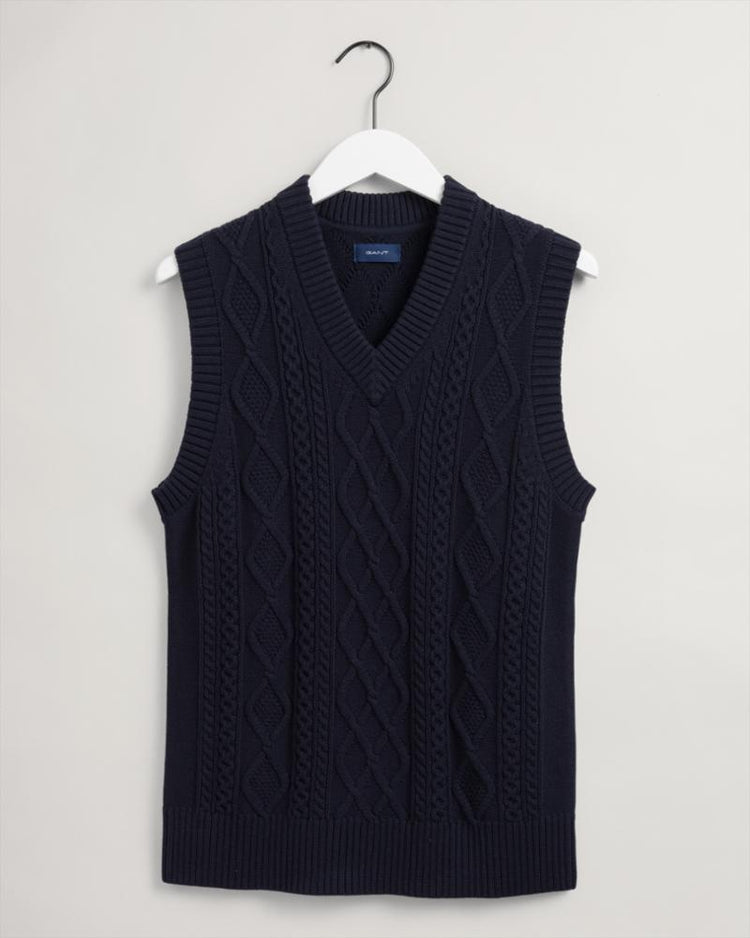 Gant Apparel Mens CABLE VEST 433/EVENING BLUE