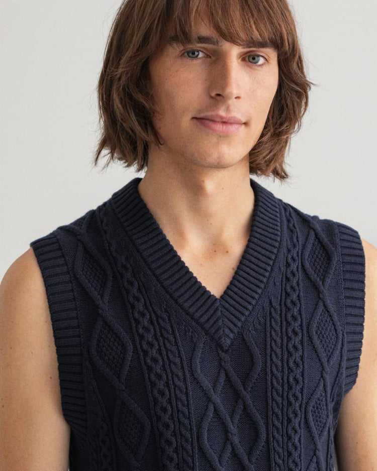 Gant Apparel Mens CABLE VEST 433/EVENING BLUE