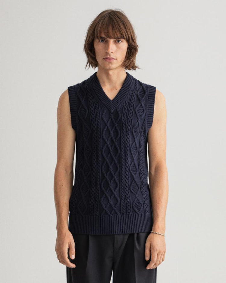 Gant Apparel Mens CABLE VEST 433/EVENING BLUE