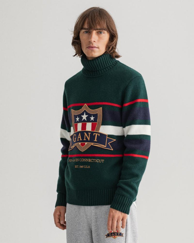 Gant Apparel Mens GANT BANNER SHIELD TURTLENECK 374/TARTAN GREEN