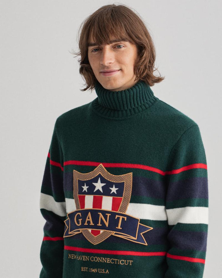 Gant Apparel Mens GANT BANNER SHIELD TURTLENECK 374/TARTAN GREEN