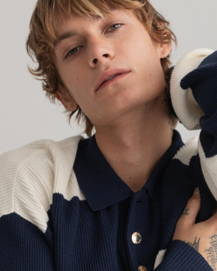 Gant Apparel Mens BARSTRIPED RIB RUGGER 410/MARINE