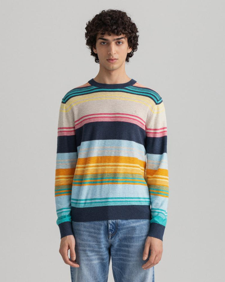 Gant Apparel Mens COTTON LINEN STRIPED C-NECK 105/MULTICOLOR